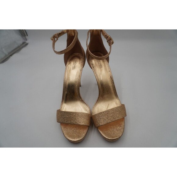 Michael Kors Hutton Metallic Gold Leather Open Toe Stiletto Dress Heels Sz 11 M - Picture 1 of 12